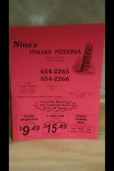 nina's italian pizza carleton menu  While the US gets a big look-in, the wine list is almost entirely Italian